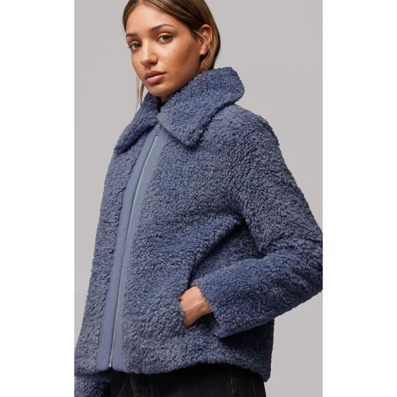 EUC Soia & Kyo DANIELA Faux Shearling Jacket Blue Size Medium Teddy Zip Coat - Picture 10 of 16